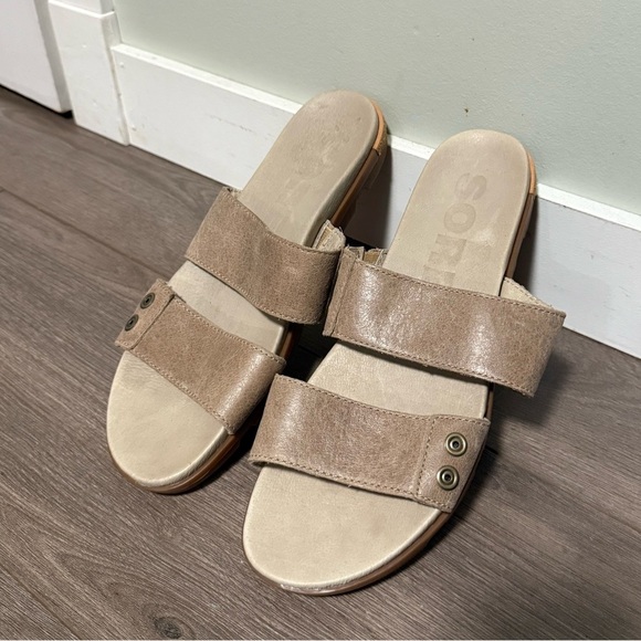 Sorel Women's Beige Tan Double Strap Leather Sandals 9.5 - Picture 2 of 7